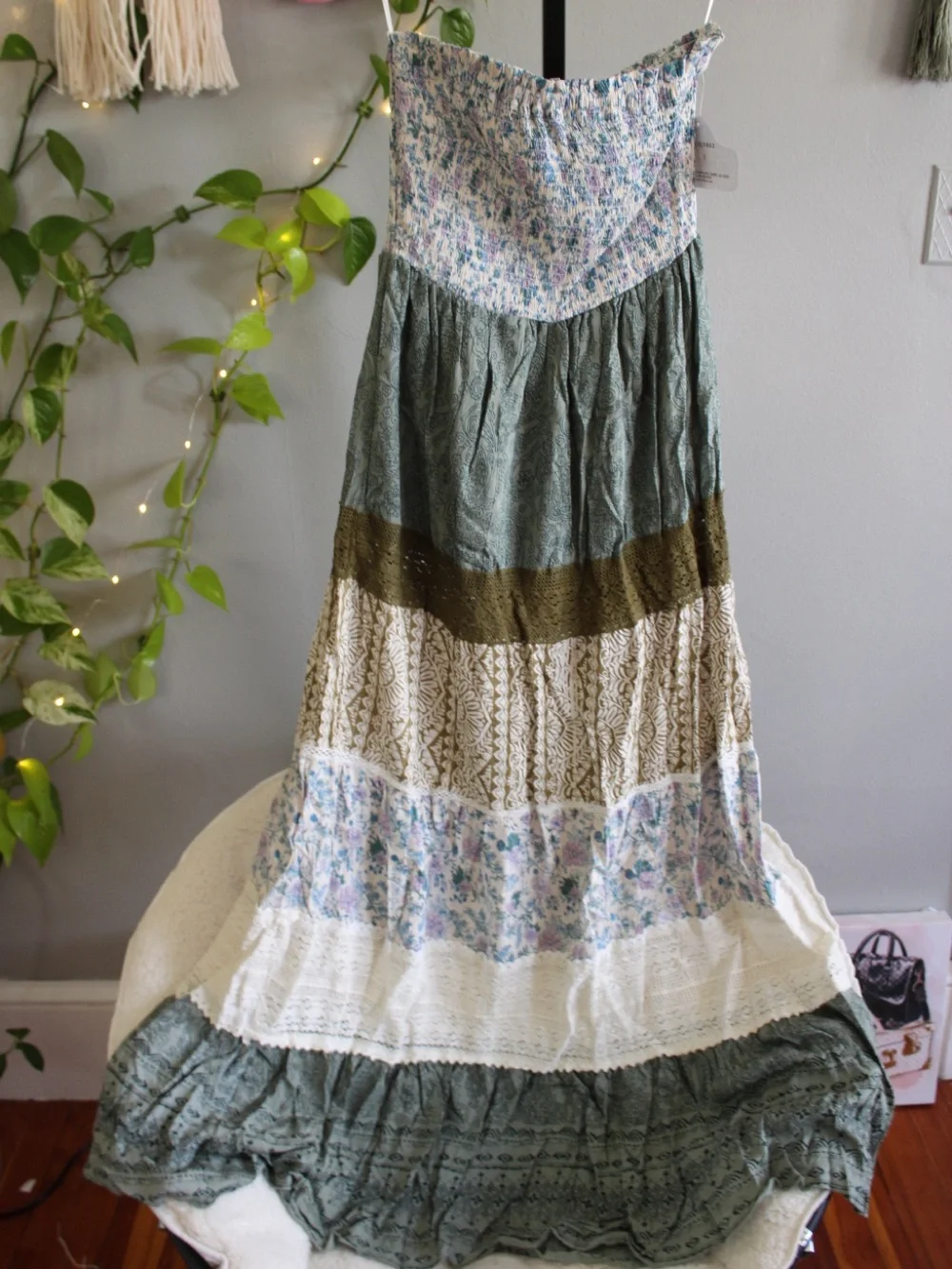 NWT Angie Boho Patchwork Tiered Maxi Dress Size S Floral Cottagecore - Picture 2 of 13